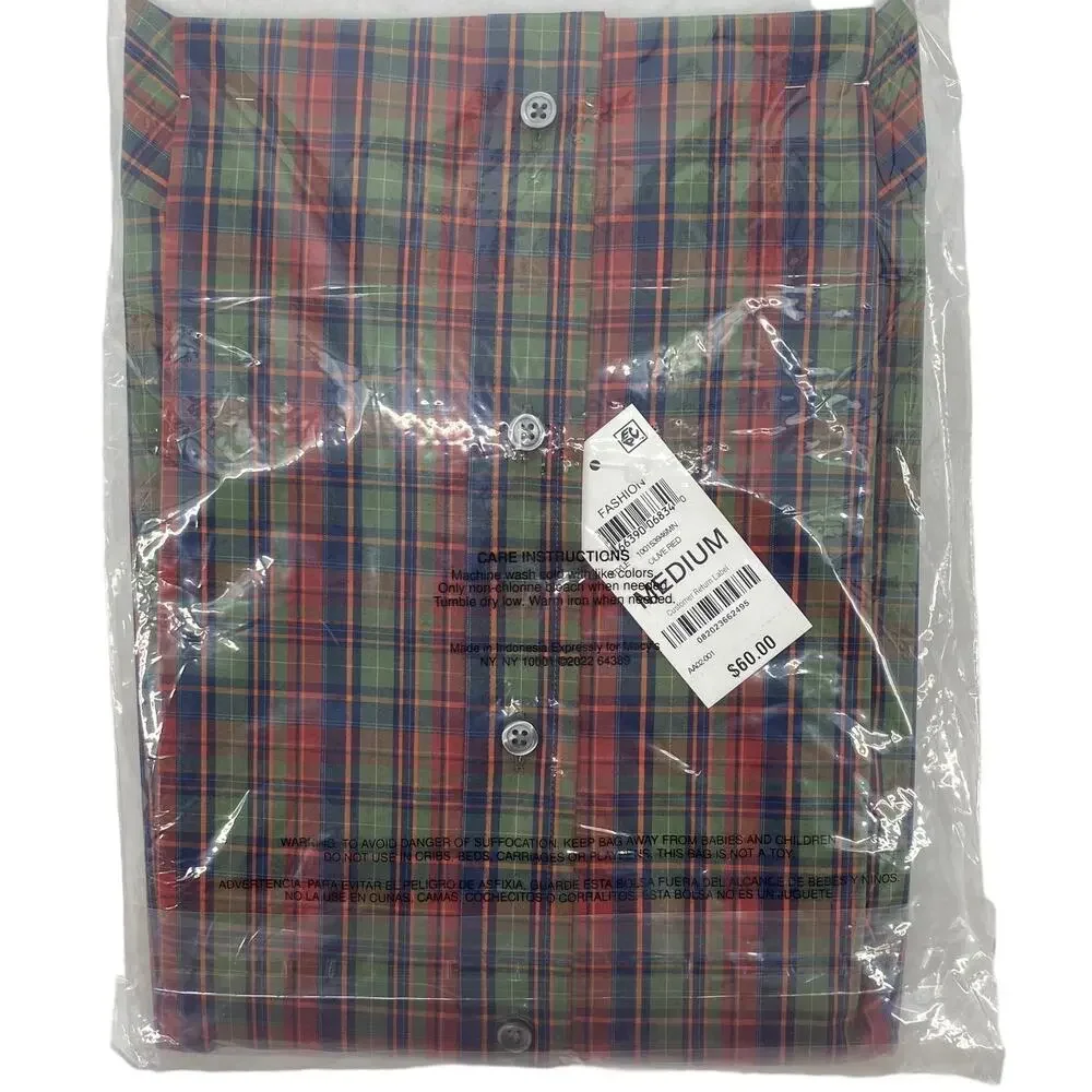 CLUB ROOM NWT Slim Fit Short Sleeve Button Down Shirt Olive Red Size Medium - Picture 2 of 5